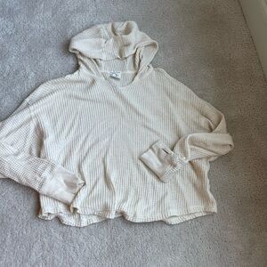 Aerie Cream Hooded Waffle Knit Top